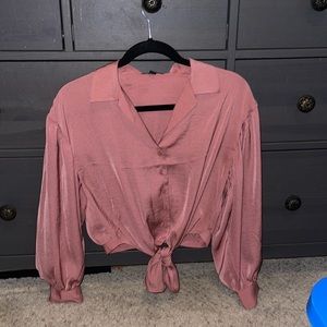 Pink satin 3/4 sleeve crop top from Express! Only worn once!